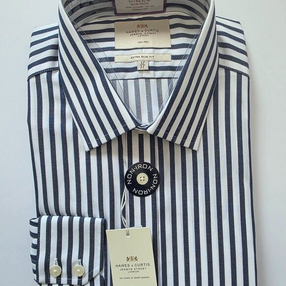 Hawes & Curtis SJ XSlim Sngle Cuff (White and Navy) Size 17/37 (NWT) - Picture 3 of 3